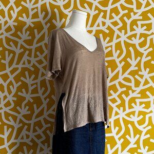 H&M Tan Beige Semi Sheer Linen Lightweight Top